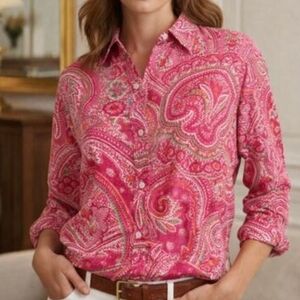 Lauren Ralph Lauren Pink Paisley Cotton Button-Up Shirt Sz 1X